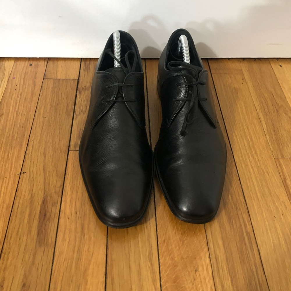 Ferragamo 8 D Black pebble calf lace up shoes Oxford loafers leather